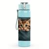 1PC Cat Peeking Canvas Bag 750ml Color Plastic Sports Water Bottle Leakproof Flip Straw Lid For Sports Office Home Use