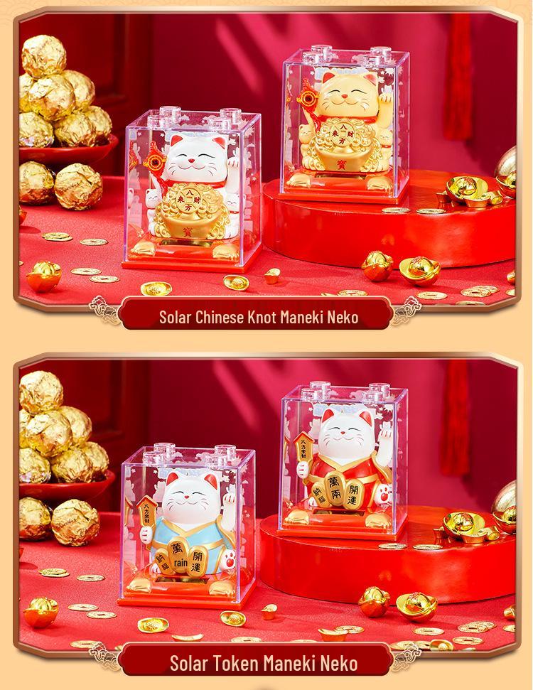 Solar-Powered Waving Lucky Cat Ornament for New Year and Car Dashboard
