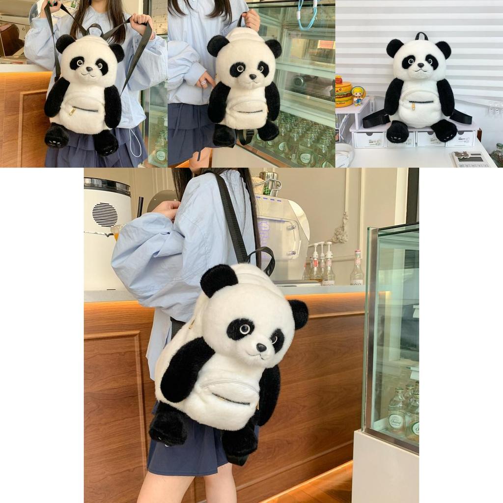 Panda Plush Backpack Cartoon Soft Doll Bag With Zipper For Daily Use