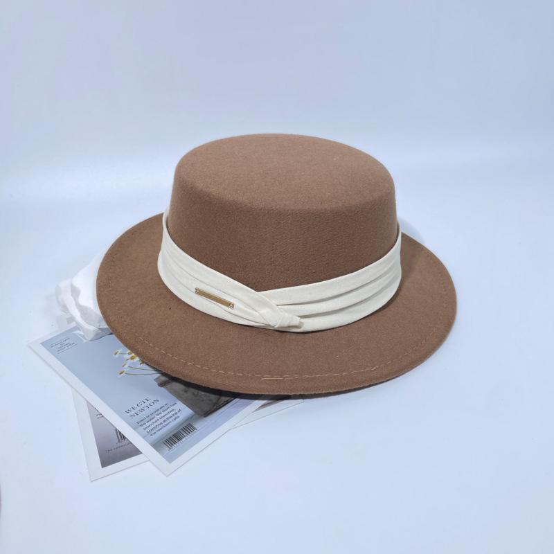 New Top Hat French Retro British Flat-top Woolen Hat Women's Autumn and Winter Fashion Versatile Temperament Felt Hat Men