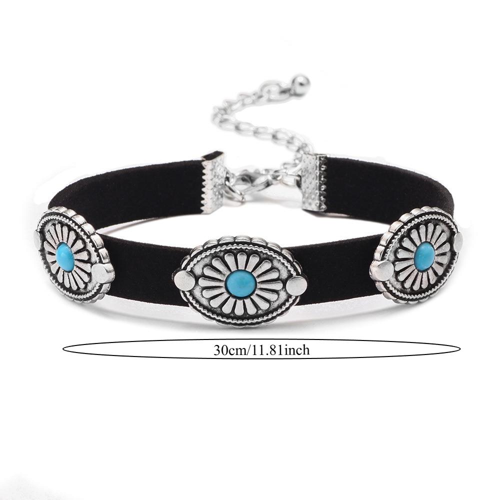 Vintage Metal Flower Turquoise Korean Velvet Choker Necklace for Women