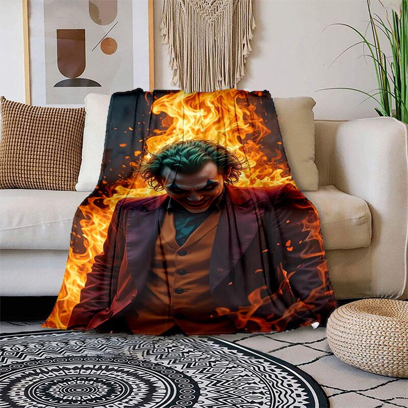 1 шт. Мультяшное одеяло «Джокер, Огненный Смеющийся Злодей», Портативное покрывало для путешествий и кемпинга, Уютное одеяло для всех сезонов, Идеальный подарок 80cmx120cm