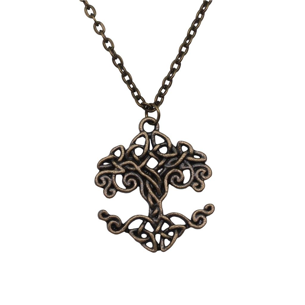Vintage Rose Flower Charm Necklace Tree Of Life Pendant Antique Jewelry 43cm Chain