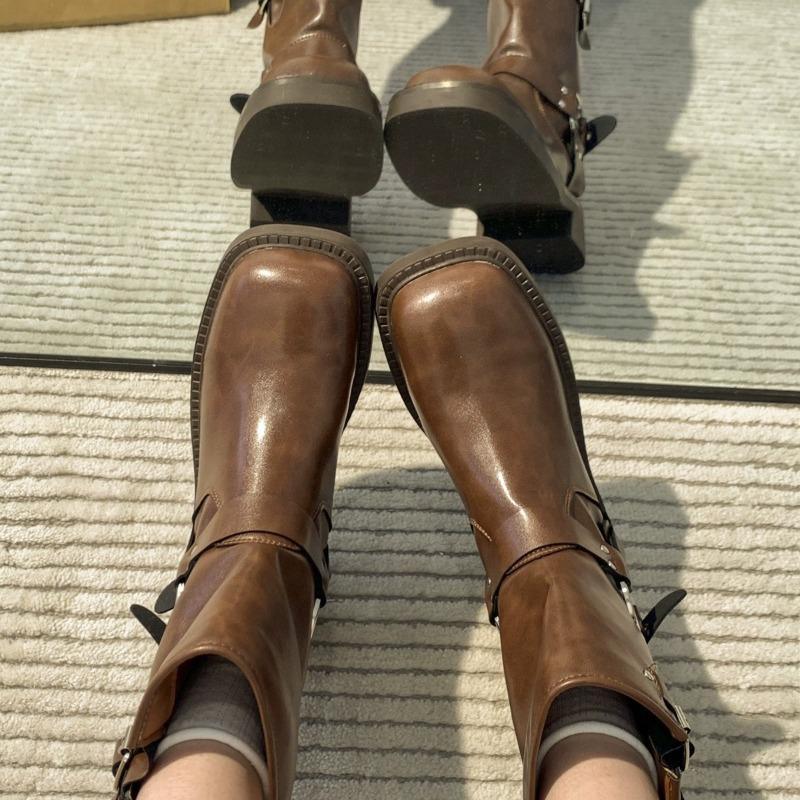 New Women's Ankle Boots Autumn Work Fashion Elegant Punk Luxury Low Heel Round Toe Leather Boots Designer Women's Platform Boots