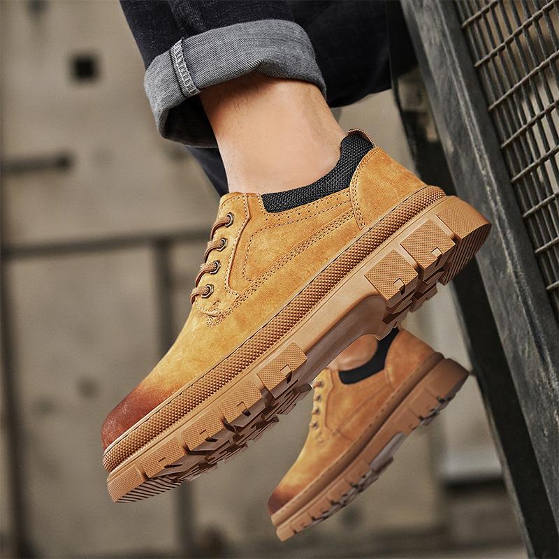 Mens Leather Casual Shoes New Retro Thick Sole Wear-resistant Comfortable Lace Up Flat Sneakers Outdoor Male Walking Shoes