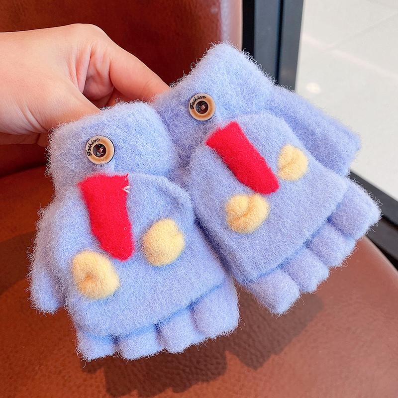 4-12 Year Old Baby Gloves Winter Cold-proof Infant and Toddler Thickened and Warm Half-finger Flip-up Five-finger Gloves for Boys and Girls Cute