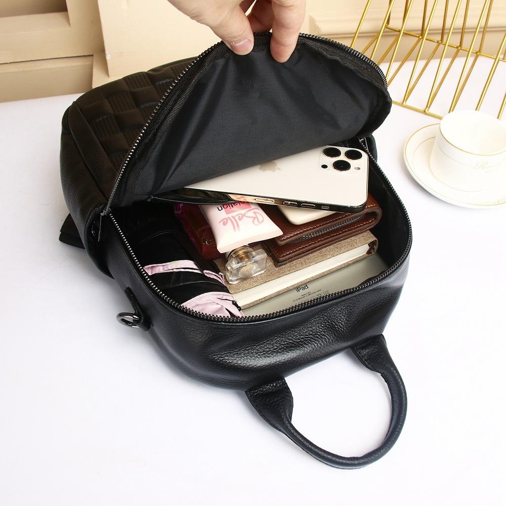 Backpack Fashion First Layer Cowhide Shoulder Backpack Plaid Leather Women'S Bag Soft Leather Large Capacity Single 8157 School Bag