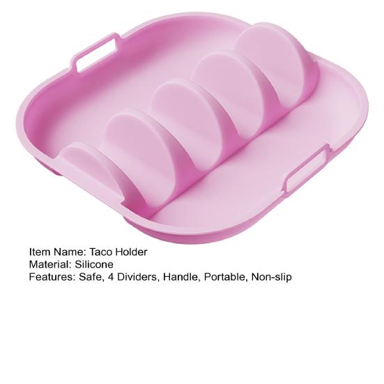 Silicone Taco Holder Reusable Taco Plates with 4 Dividers And Handle Dishwasher Microwave Oven Safe Taco Serving Tray