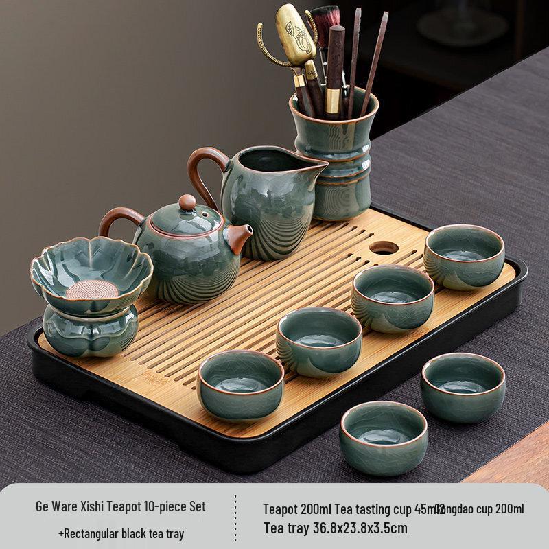 Chaxun Ge Kiln Xishi Pot 10-piece Tea Set with Tray
