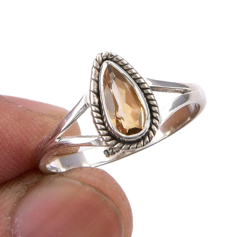 

Natural Citrine Gemstone Handmade 925 Sterling Silver Jewelry Ring Size 9 Y7D04