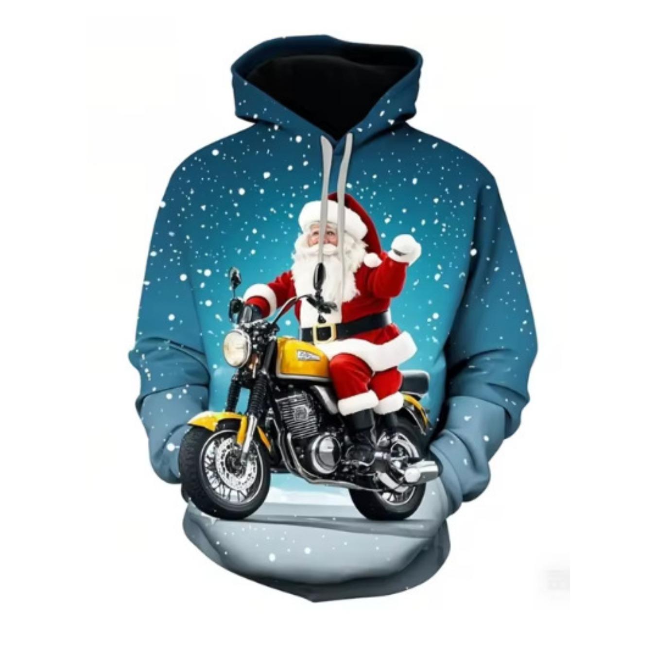 

Толстовки с 3D-принтом «Дед Мороз на мотоцикле», мужские и женские, с длинным рукавом и капюшоном, оверсайз, пуловер в стиле Y2k, мужские топы, одежда 6XL