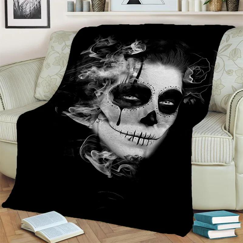 Coperta Orrore Teschio Femminile Ragazza Morta Gotica, Morbida Coperta da Lancio per Casa Camera da Letto Letto Divano Picnic Viaggio Ufficio Coperta Coprente Bambino