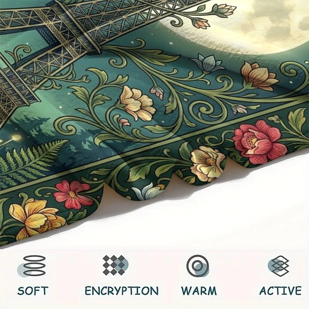 Paris Eiffel Tower Print Flannel Blanket, High quality Comfortable for All Seasons, Home Decor, Warmth and Comfort, Perfect for Christmas Gifts90
