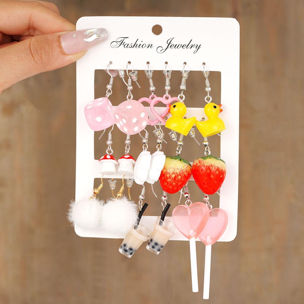 20 Pcs Cartoon Animal INS Earring Set For Women Simple Colorful Temperament Lovely Resin Fruit Drop Earring Trendy Jewelry Gifts