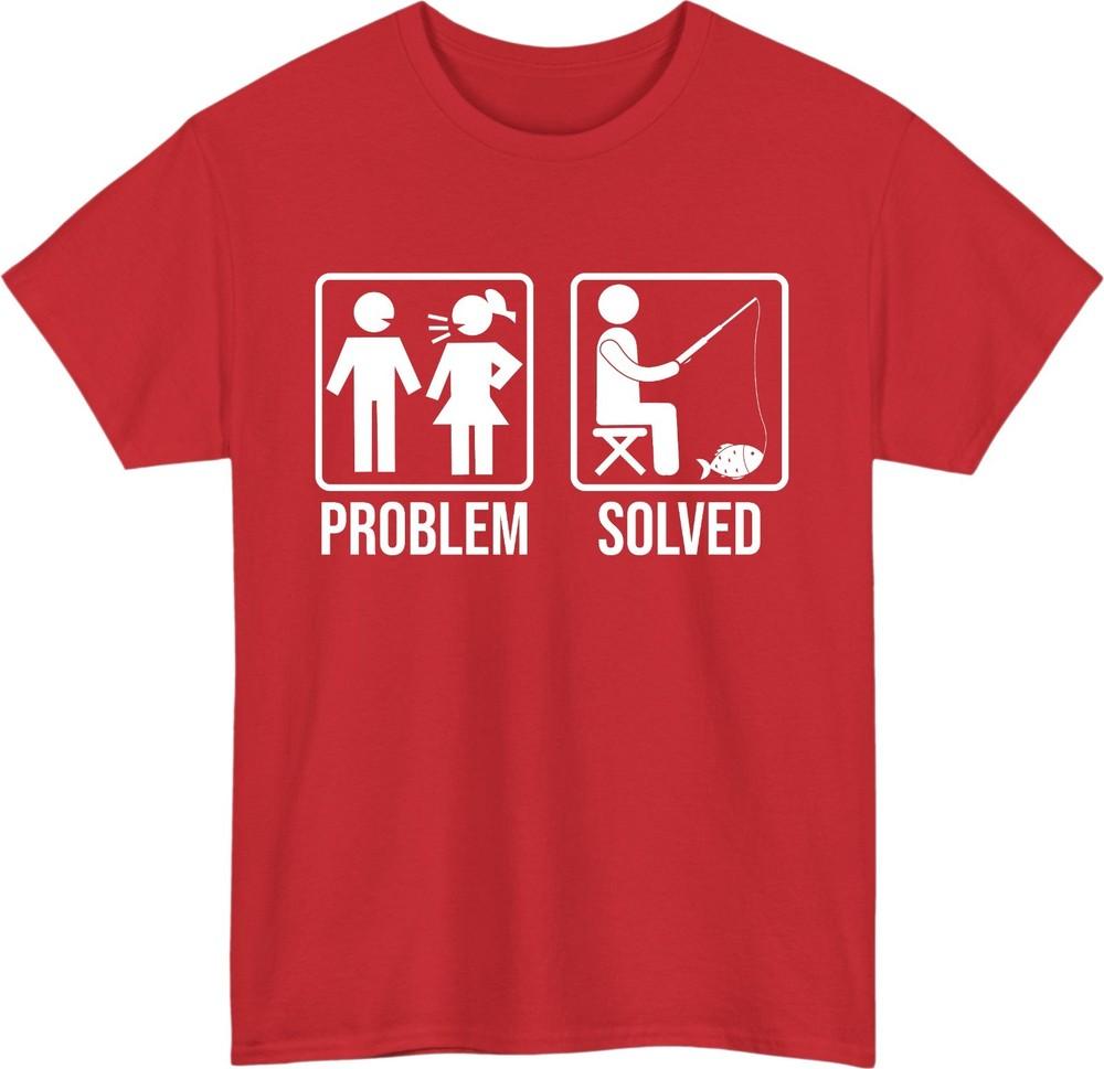 Funny fishing retro tshirt  problem solved novelty outdoor meme gift tee top S