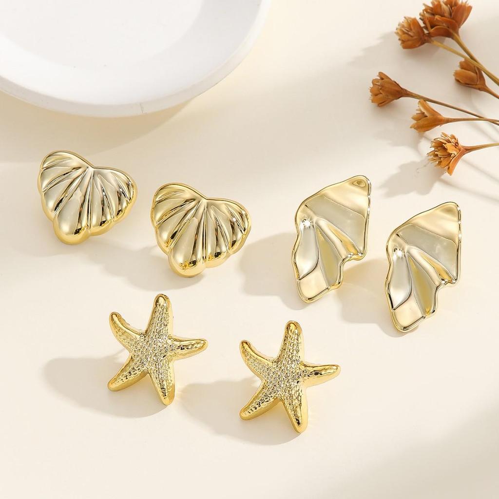 Retro Minimalist Starfish Heart 3-Piece Earring Set – Versatile Fashion CCB Hollow Design