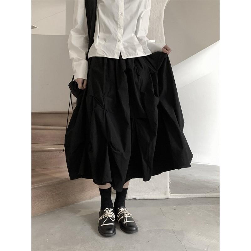 Johnature Women Skirts Pleated Summer Elastic Waist Fashion All Match Loose Female Skirts
