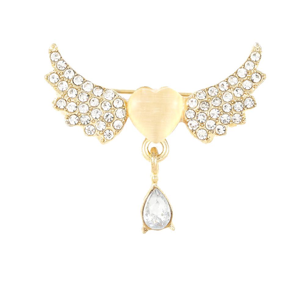 

Women Dazzling Wings Heart With Water-Drop Design Crytsal Brooches Beauty Full Rhinestone Paved Golden Lapel Pins For Lady Girls