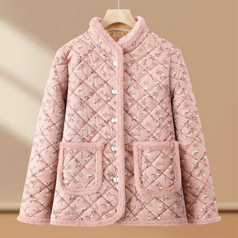 2025 Winter Floral Plus Velvet Cotton Jacket - Warm, Thickened, Stylish Outerwear for Women, Small Floral Design