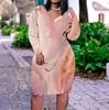 Women Plus Size Marble Print V Neck Long Sleeve Fitted Straight Dress