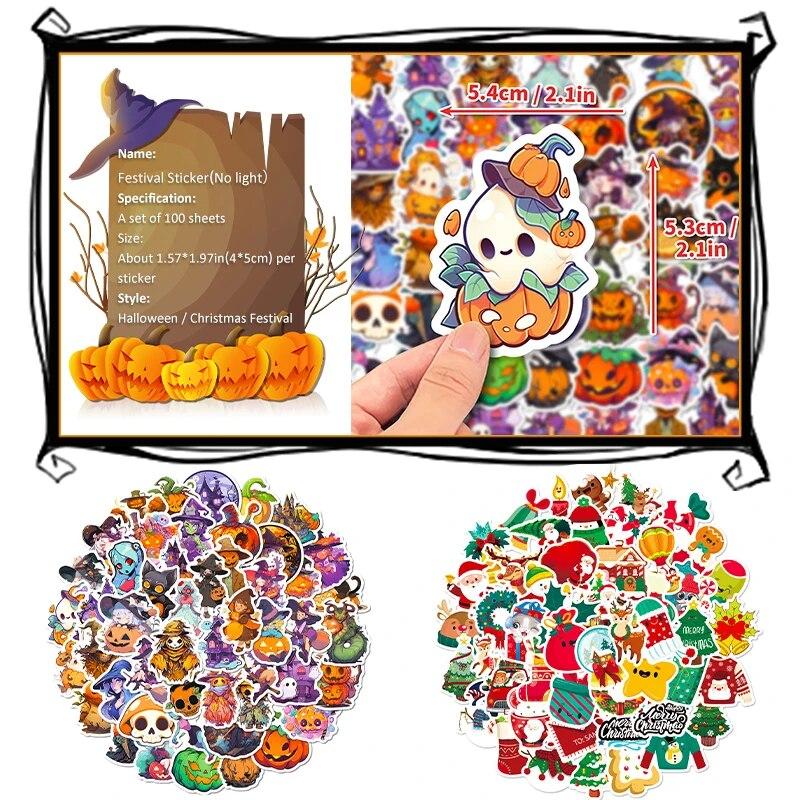 100pcs Halloween Christmas Creative Sticker Water Bottles Laptop Phones Luggage Festive Air Style Waterproof For Adults Teen