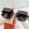 Retro Fashion Square Rimless Sunglasses for Women Gradient Sunglasses