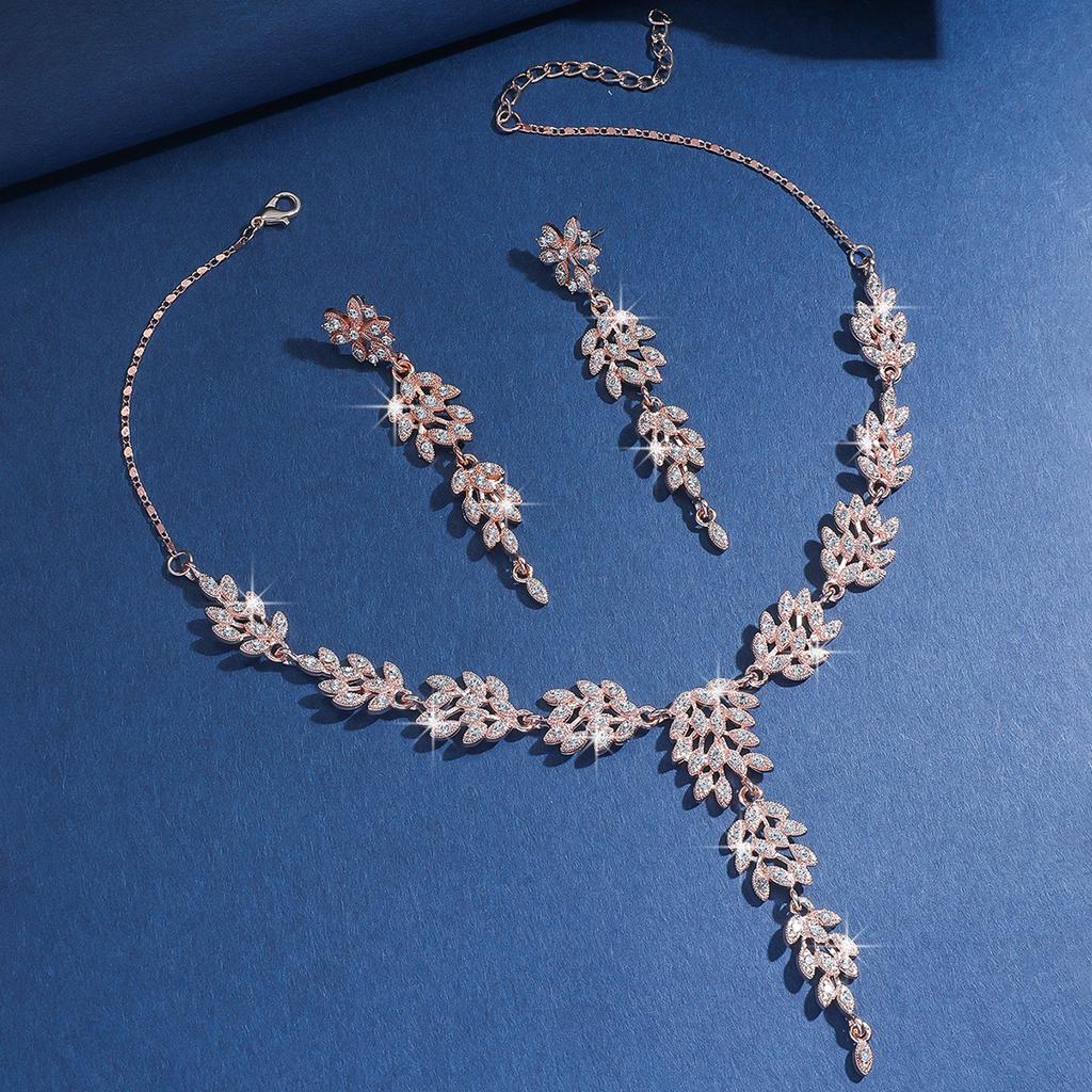 3PC Women's Fashionable and Trendy Temperament, Leaf Floral Necklace, Earrings, Jewelry Set, Wedding Banquet Party, Holiday Gift
