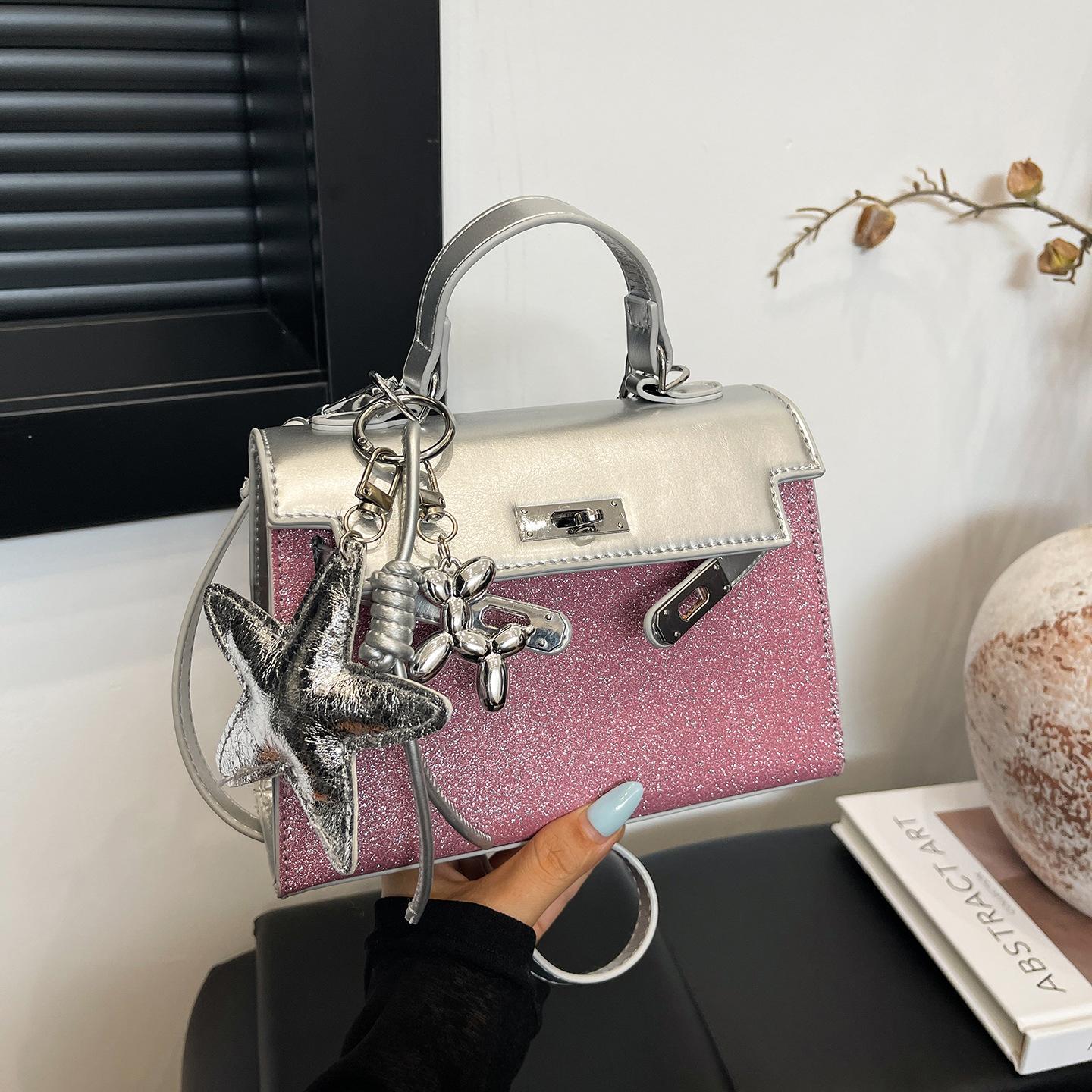 

Small fresh literary women s bag 2025 new Korean version fashionable bright star handbag foreign style versatile messenger tote bag pu рожевий
