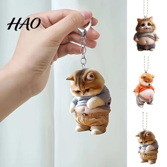 Easy to Hang Car Ornament Pot-bellied Dog Cat Hanging Home Indoor Christmas Tree Rearview Cartoon Accessory Mirror 2D Flat Acrylic Big Belly