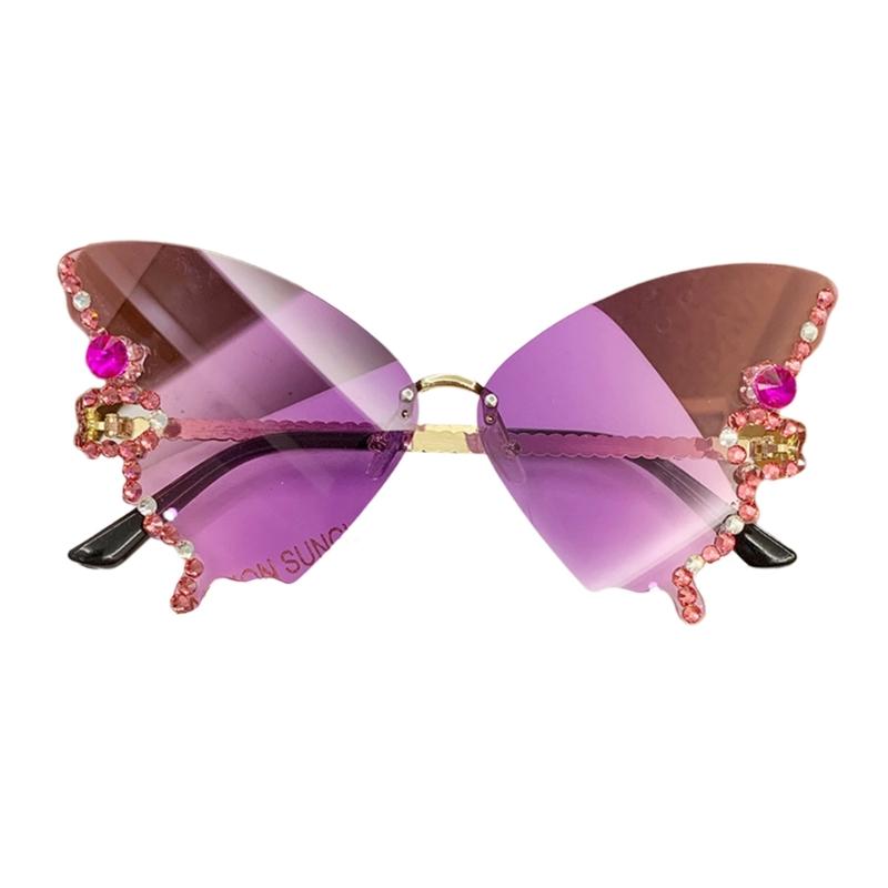 Rhinestone Bling Sunglass Women Rimless Sunglasses Diamond Butterfly Sunglasses