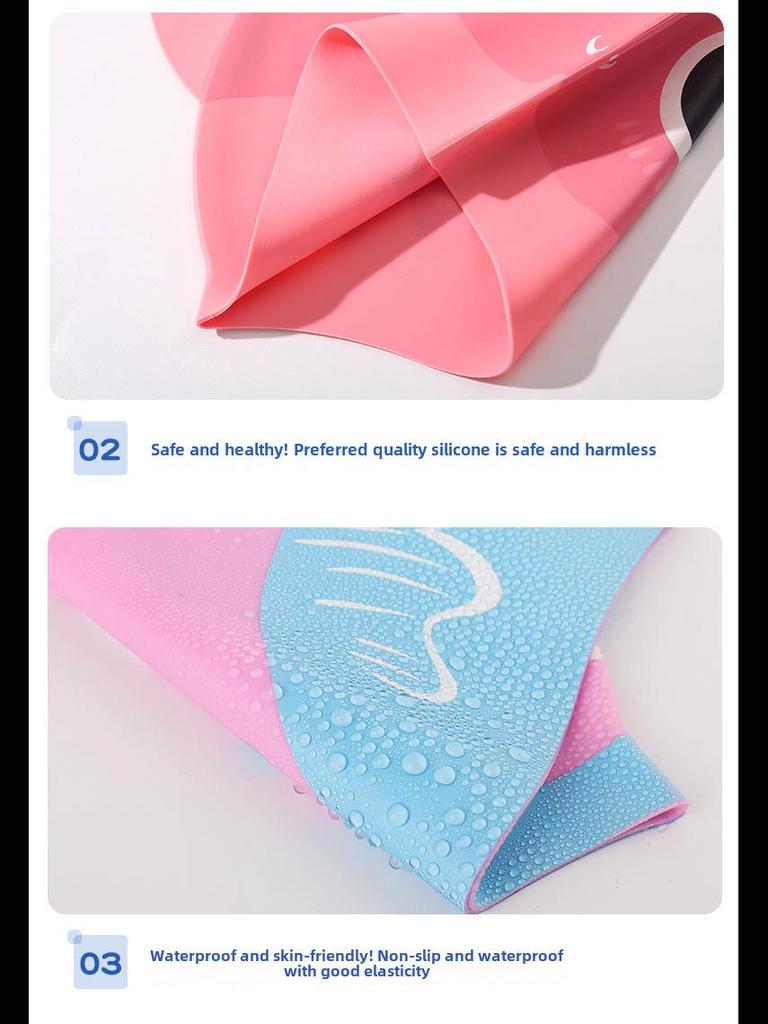 Vysoce elastické silikonové plavecké čepice pro všechny věkové kategorie - Pohodlné, netuhé s potiskem žraloka a ochranou uší pro muže, ženy a děti