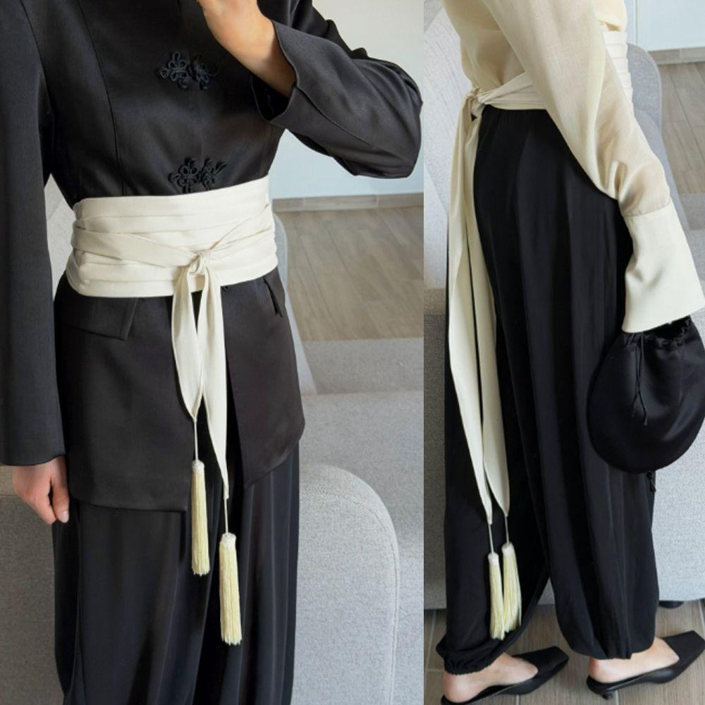 Black Color Wide Wrap Belt Soft Fabric Obi Belt New Waist Sash Belt  Women