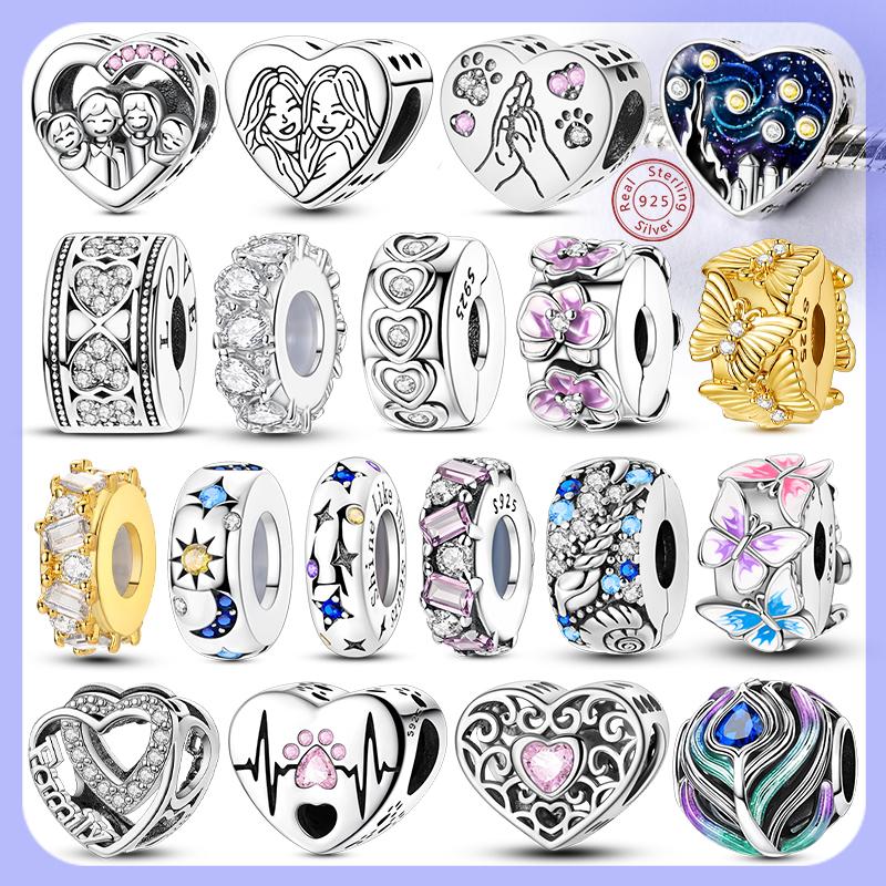 Original Clip Charms Perlen 925 Silber Herz Charms Zirkon Silikon Abstandshalter Perlen Passend für Armband Damen DIY Schmuckherstellung