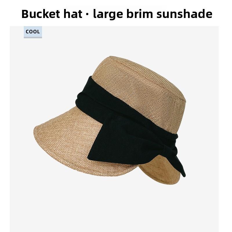 Wide Brim Cotton Linen Fisherman Hat With Bow Decoration For Summer And Spring Outings