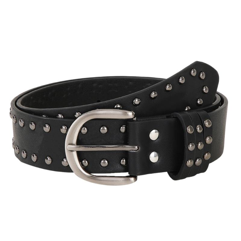 

Ремень с шипами Кожаный ремень Металлические заклепки Ремень Пирамиды Шипы Ремень Унисекс Модный аксессуар с шипами для джинсов брюк 1 чёрный