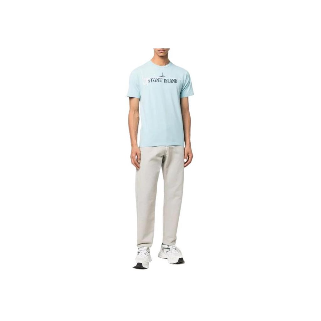 Stone Island Ss22 Solid Color Logo Print Crew Neck Short Sleeve T-Shirt Men Tops Ice-Blue 76152NS80-V0044