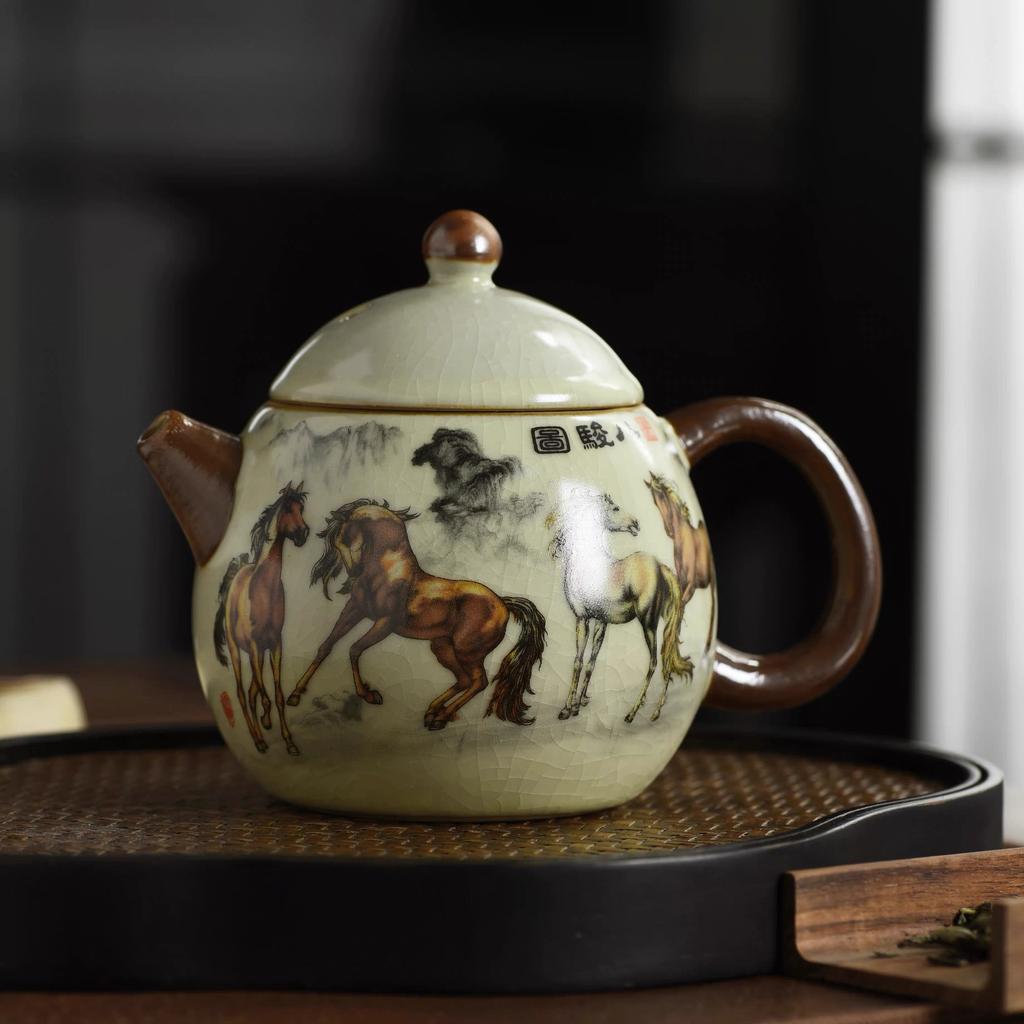 Ru kiln yellow exquisite teapot cover bowl single pot high-end tea brewer household ceramic teapot tea set Xishi pot series
