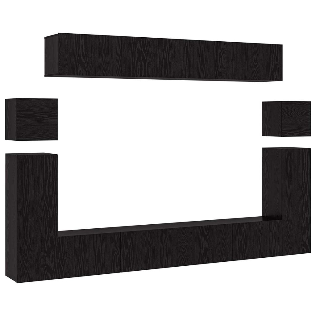 8 Piece TV Cabinet Set Black Oak Effect Wood Based Material