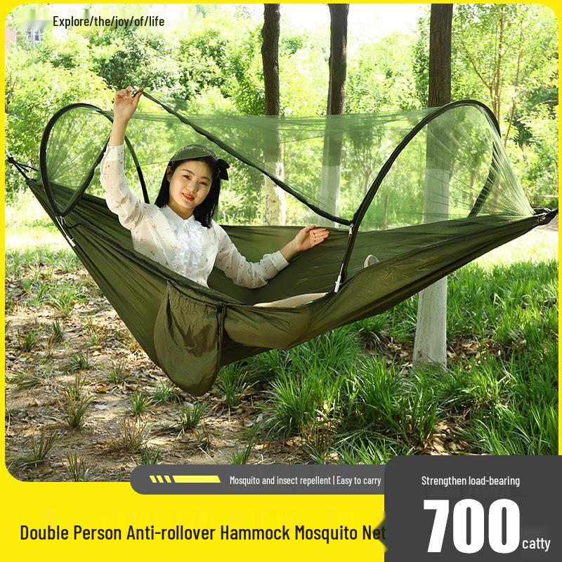 Quick-Open Double Parachute Cloth Hammock with Mosquito Net - Indoor/Outdoor Swing for One Person