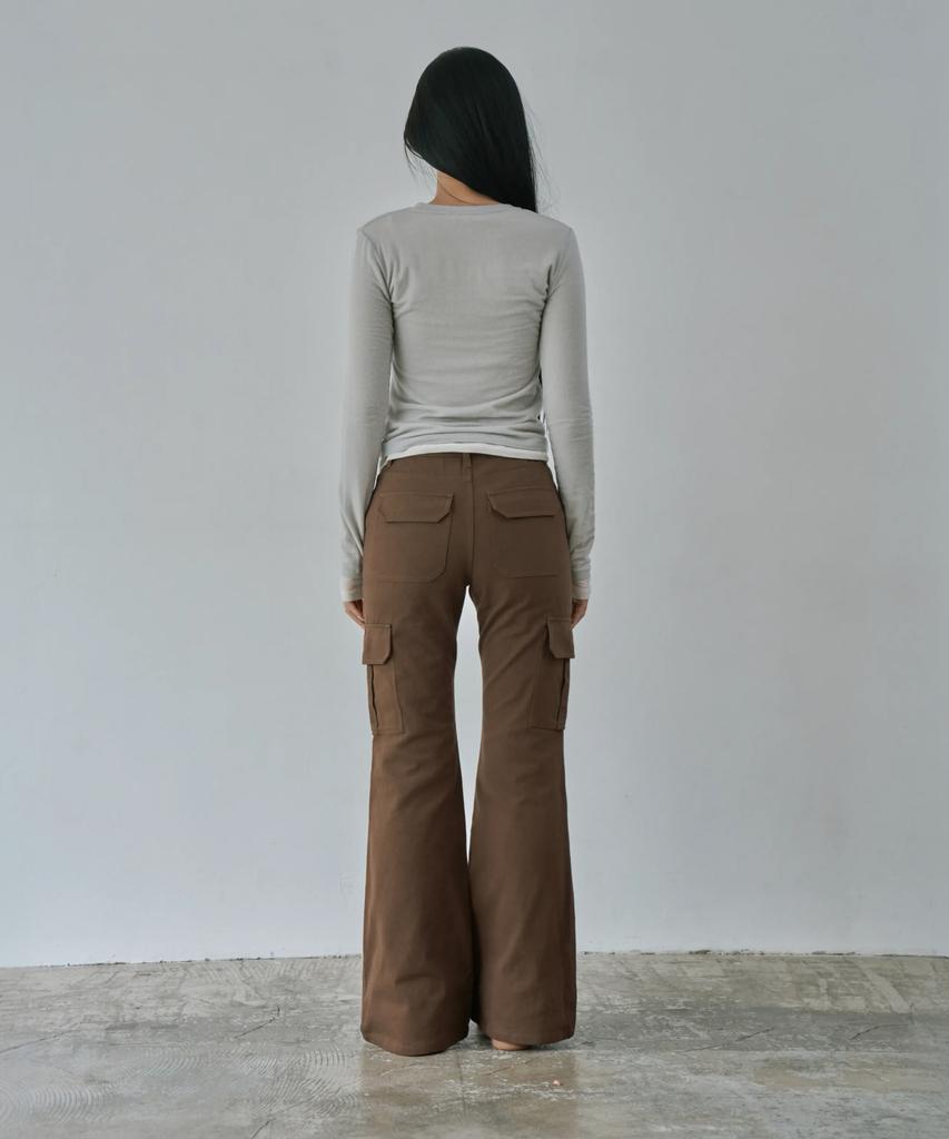 WAARFORWOMAN W1154 D-Ring Cargo Bootcut Pants_Brown