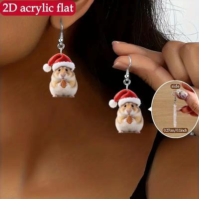 Adorable Hamster Eating Pine Cone Christmas Acrylic Earrings