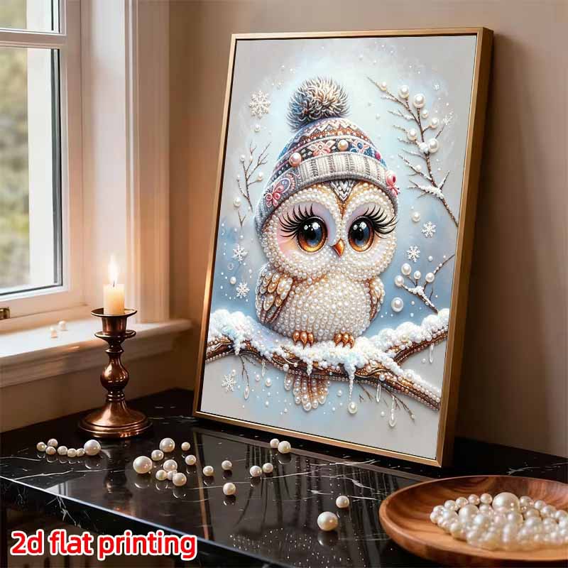 Frameless Pearl Painting Kit Cute Owl Aesthetic Wall Art DIY Sparkling Bead Canvas Room Decor Creative Craft for Winter Scene