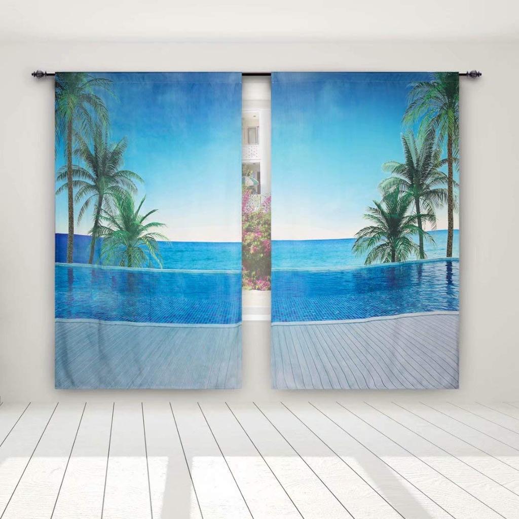 Tropical Coconut Tree Curtain Hawaii Landscape Printed Blackout Curtains Kitchen Living Room Bedroom Windows Drapes 2 Panel Set