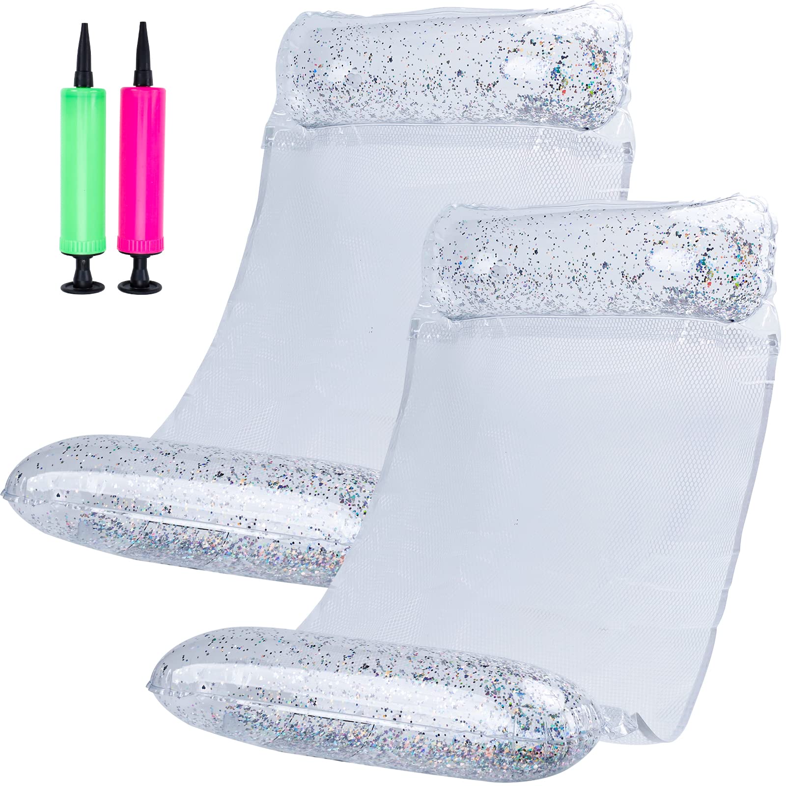 

Float, Water Hammock, Inflatable Bed for Adults, 13070cm, Set of 2, Clear, Stylish, with Backrest, Mesh Bottom, Strong Buoyancy, Foldable, Perfect