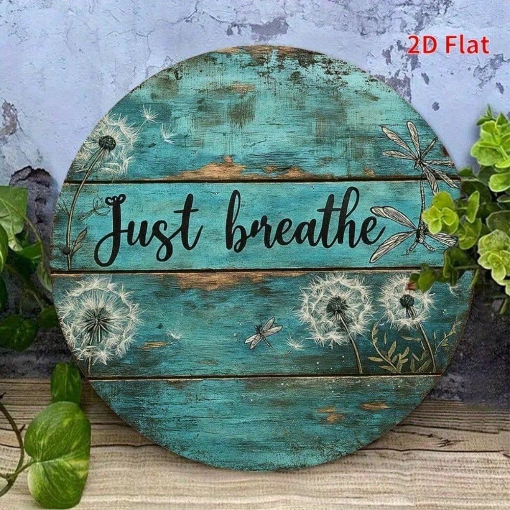 ANRRO Breathing Text Metal Sign Round Animated Inhale Exhale Wall Decor Rustproof Outdoor Garden Farmhouse