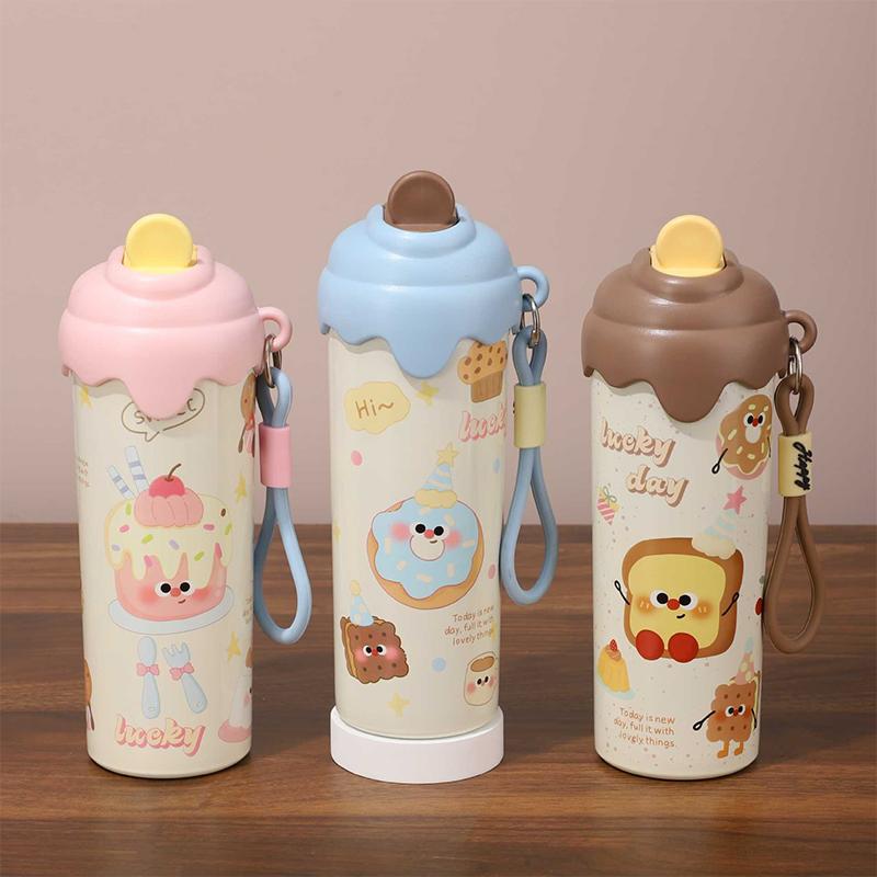 600Ml 201Stainless Steel Water Bottle Keeps Drinks  Or Cold Large Capacity Cute And Trendy Design Convenient Carrying