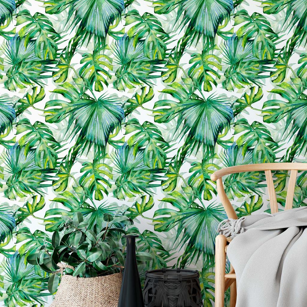Watercolor Tropical Palm Wall Panels - Seamless Self-Adhesive Wallpaper, Glue-Free Peel & Stick for Living Room Bedroom Home