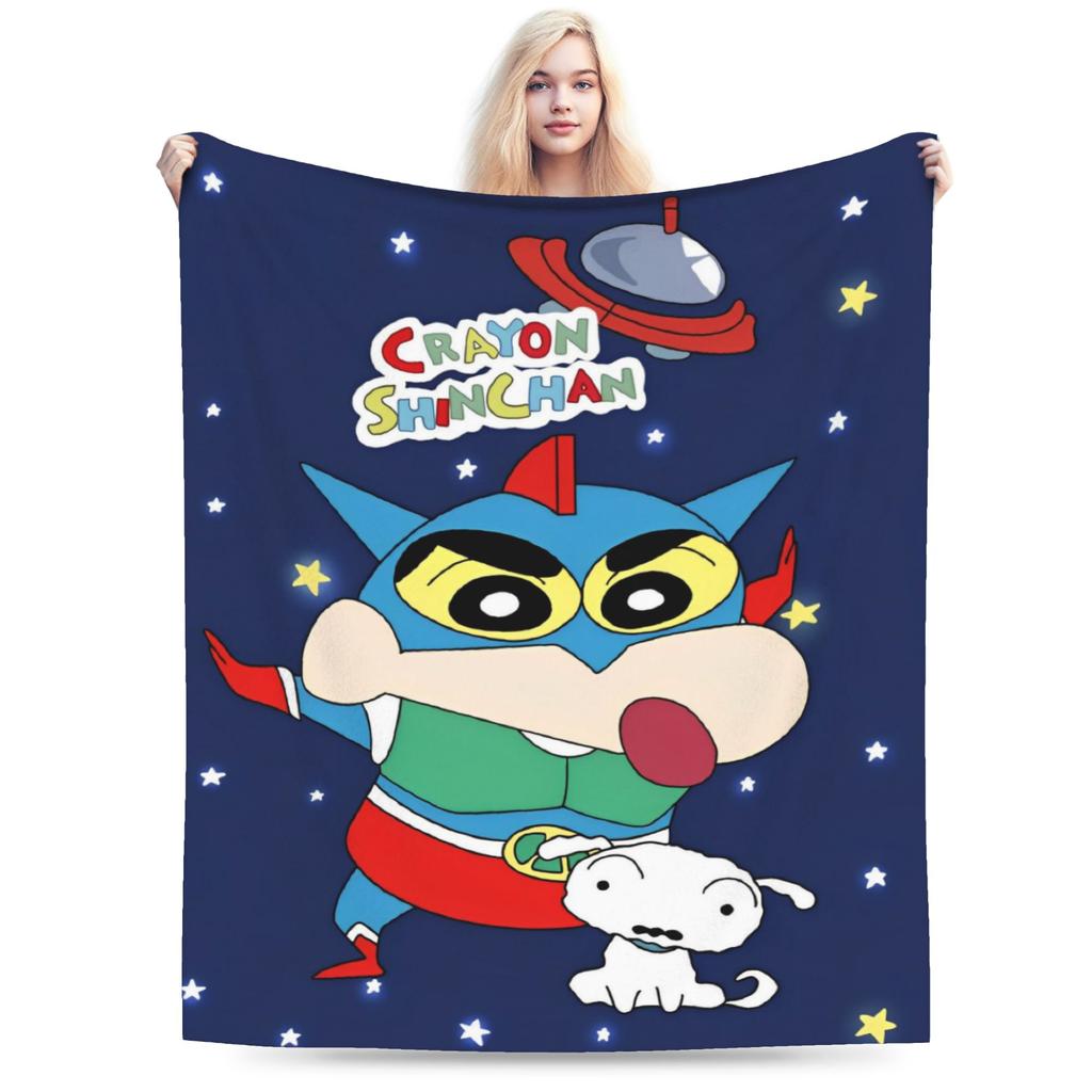 Crayon Shin Chan as Action Kamen Blankets Fleece Summer Air Conditioning Manga Multi-function Throw Blanket for Home Couch Quilt