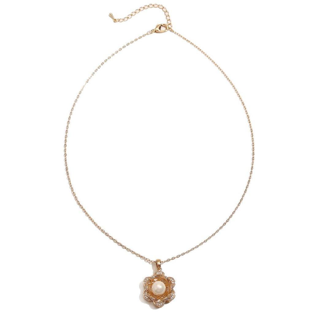 2026 Pearl & Zirconia Flower Pendant Necklace - Forest Fairy Style Clavicle Chain