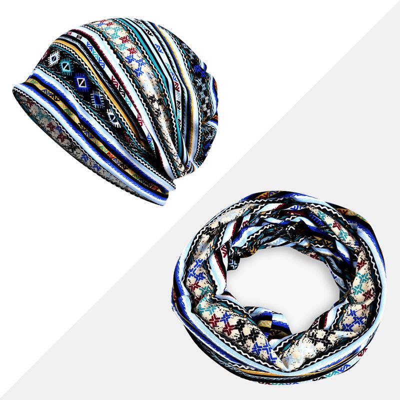 Women's Floral Print Cotton Pullover Hat and Scarf Set for Sun Protection